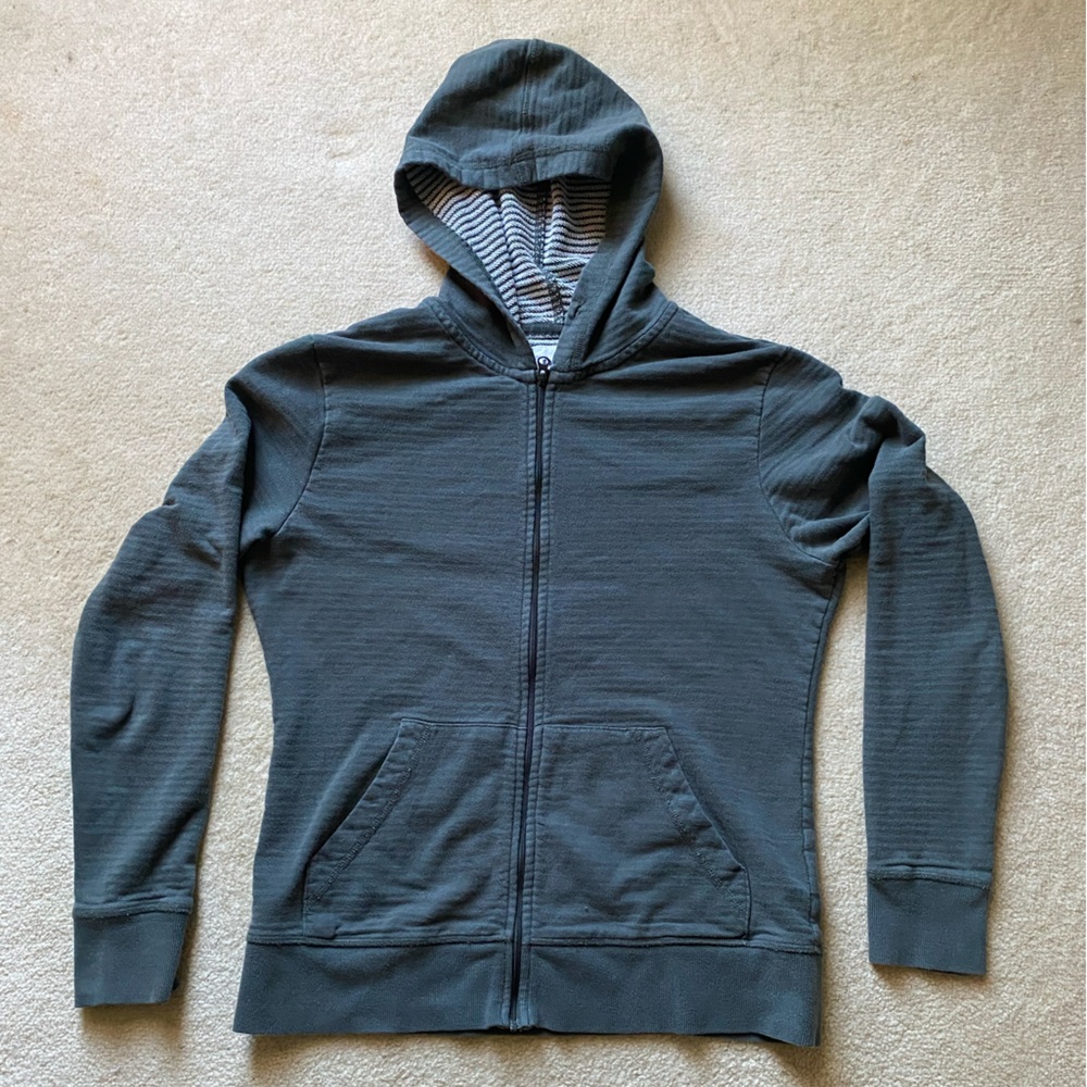 Pact Organic Cotton Blend French Terry Zip Up Hoodie Green Sz Med Textured FLAW